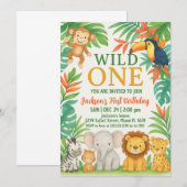 Bewerkbare Wild One Safari verjaardagsuitnodiging Kaart (Voorkant / Achterkant)