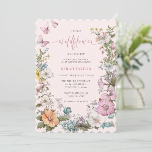 Bewerkbare Wildflower Babyshower Sjabloon Kaart (Staand voorkant)