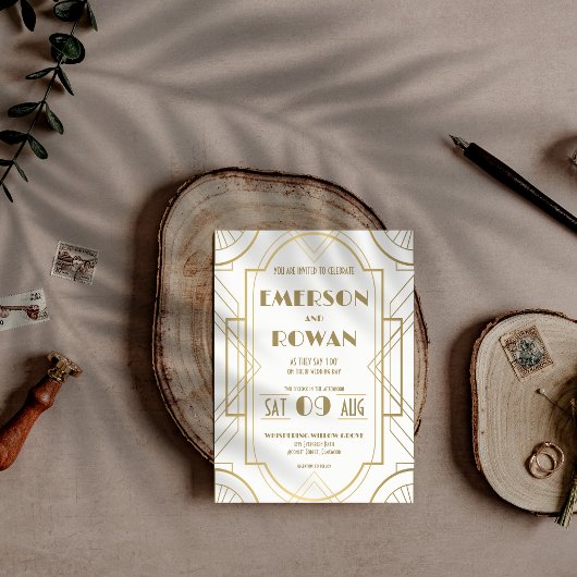 Bewerkbare witte en gouden Art Deco Gatsby Roaring Kaart
