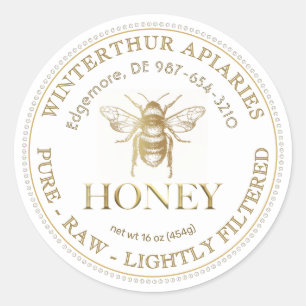 Bewerkbare witte honing label gouden rand en bij