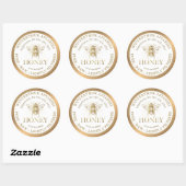 Bewerkbare witte honing label gouden rand en bij (Vel)