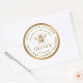 Bewerkbare witte honing label gouden rand en bij (Envelop)