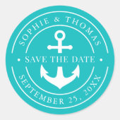 Bewerkbare witte rand anker opslaan datum ronde sticker (Voorkant)