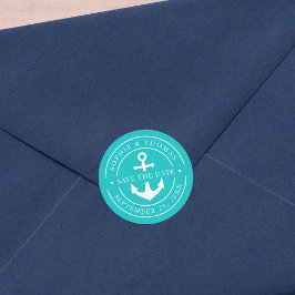 Bewerkbare witte rand anker opslaan datum ronde sticker