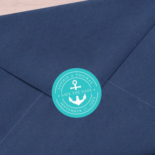 Bewerkbare witte rand anker opslaan datum ronde sticker