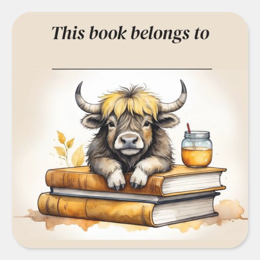Bewerkbare Yak en Boeken Bookplate Sticker (Voorkant)