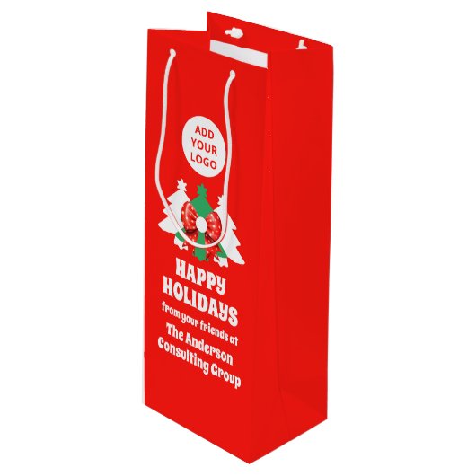Bewerkbare zakelijke Logo Prettige feestdagen Wijn Cadeautas (Voorkant Gekanteld)