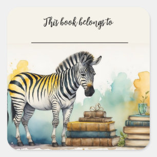 Bewerkbare zebra en boeken boekplaat sticker