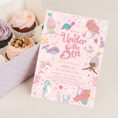 Bewerkbare zeemeermin 1e verjaardag uitnodiging