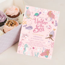 Bewerkbare zeemeermin 1e verjaardag uitnodiging