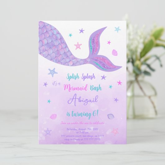 Bewerkbare zeemeermin uitnodiging (Staand voorkant)