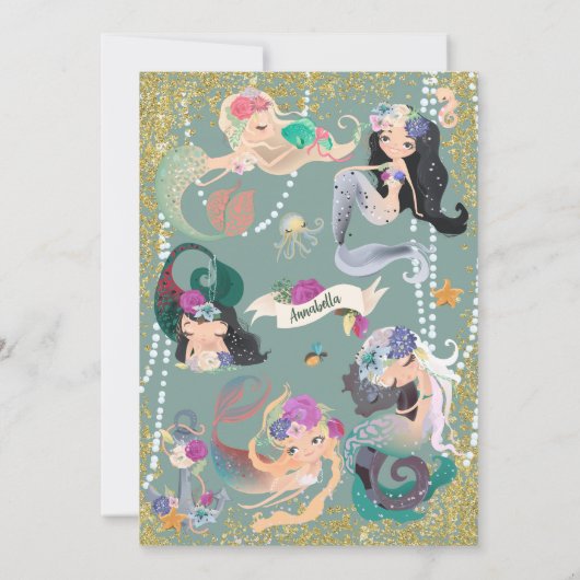 Bewerkbare Zeemeermin Uitnodiging (Achterkant)