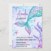 Bewerkbare Zeemeermin Verjaardag Uitnodiging Roze (Voorkant)