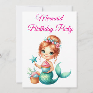 Bewerkbare Zeemeermin Verjaardagsuitnodiging 🧜‍♀️ Kaart