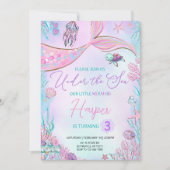 Bewerkbare zeemeermin verjaardagsuitnodiging onder kaart (Voorkant)