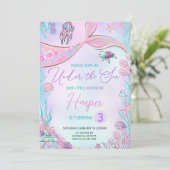 Bewerkbare zeemeermin verjaardagsuitnodiging onder kaart (Staand voorkant)