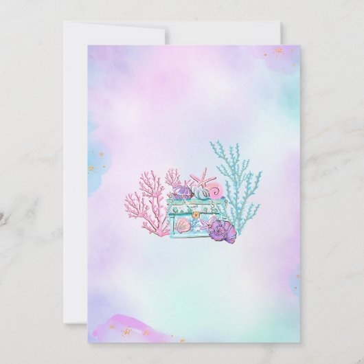 Bewerkbare zeemeermin verjaardagsuitnodiging onder kaart (Achterkant)