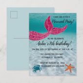 Bewerkbare zeemeerminstaart in de oceaan Verjaarda Uitnodiging Briefkaart (Voorkant / Achterkant)