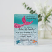 Bewerkbare zeemeerminstaart in de oceaan Verjaarda Uitnodiging Briefkaart (Staand voorkant)