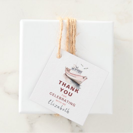 Bewerkbare zeilboot gekwadraat gunst/dank u Label (In situ)