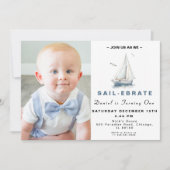 Bewerkbare zeilboot nautische foto verjaardag uitn kaart (Voorkant)