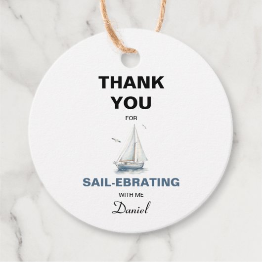 Bewerkbare zeilboot nautische gunst/ dank u Label (Voorkant)