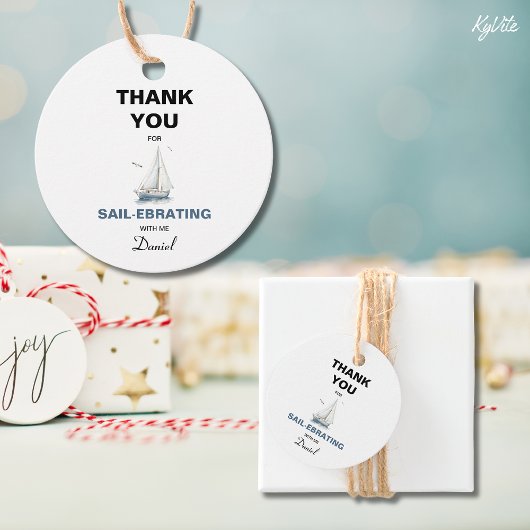 Bewerkbare zeilboot nautische gunst/ dank u Label