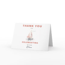 Bewerkbare zeilboot verjaardag bedankje - roze