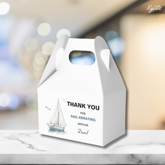 Bewerkbare zeilboot verjaardagsgevel doos / gunst  bedankdoosjes