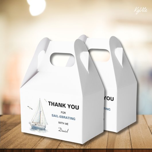 Bewerkbare zeilboot verjaardagsgevel doos / gunst bedankdoosjes