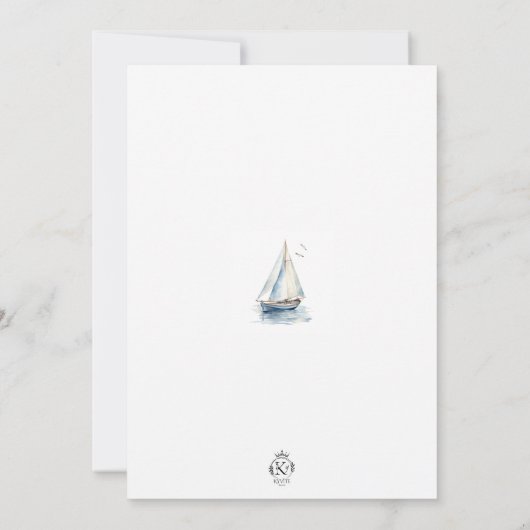 Bewerkbare zeilboot verjaardagsuitnodiging - Blauw Kaart (Achterkant)