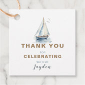 Bewerkbare zeilboot vierkant dank u Label - Blauw (Voorkant)