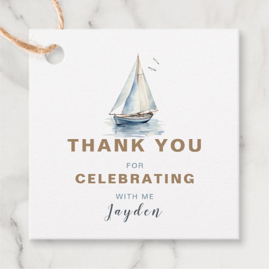 Bewerkbare zeilboot vierkant dank u Label - Blauw (Voorkant)