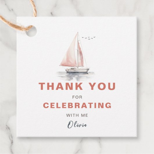 Bewerkbare zeilboot vierkante gunst/dank u Label-r Bedankjes Labels (Voorkant)