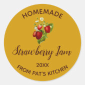 Bewerkbare zelfgemaakte aardbeienjam ronde sticker (Voorkant)