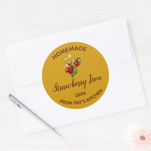 Bewerkbare zelfgemaakte aardbeienjam ronde sticker (Envelop)