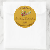 Bewerkbare zelfgemaakte aardbeienrabarberjam ronde sticker (Tas)