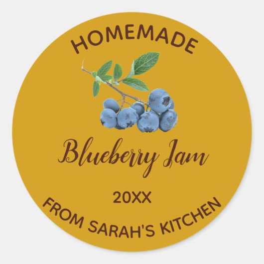Bewerkbare zelfgemaakte Blueberry Jam Ronde Sticker (Voorkant)