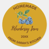 Bewerkbare zelfgemaakte bosbessenjam ronde sticker (Voorkant)