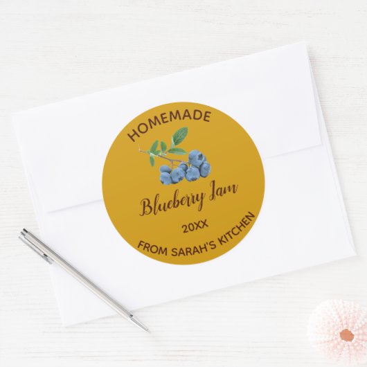 Bewerkbare zelfgemaakte bosbessenjam ronde sticker (Envelop)