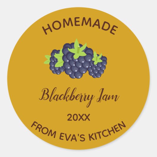 Bewerkbare zelfgemaakte braamjam ronde sticker (Voorkant)