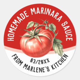 Bewerkbare zelfgemaakte marinara saus met rode tom ronde sticker