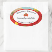 Bewerkbare zelfgemaakte Retro Aardbeienjam of bakk Ovale Sticker (Tas)