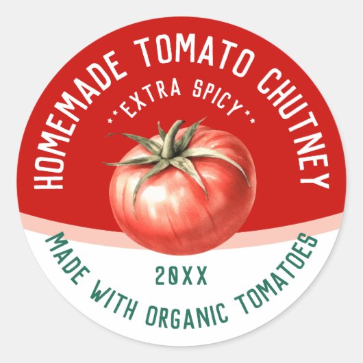 Bewerkbare Zelfgemaakte Tomatechutney met rode tom Ronde Sticker (Voorkant)