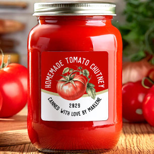 Bewerkbare zelfgemaakte tomatenchutney met twee kl vierkante sticker