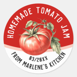 Bewerkbare zelfgemaakte tomatenjam met rode tomaat ronde sticker