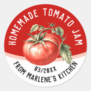 Bewerkbare zelfgemaakte tomatenjam met rode tomaat ronde sticker
