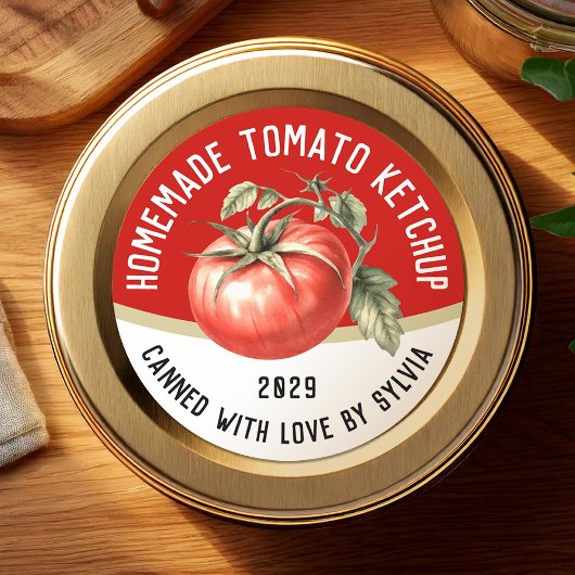 Bewerkbare zelfgemaakte tomatenketchup met rode to ronde sticker