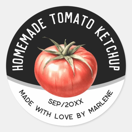Bewerkbare zelfgemaakte tomatenketchup met rode to ronde sticker (Voorkant)