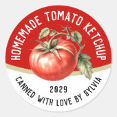 Bewerkbare zelfgemaakte tomatenketchup met rode to ronde sticker (Voorkant)